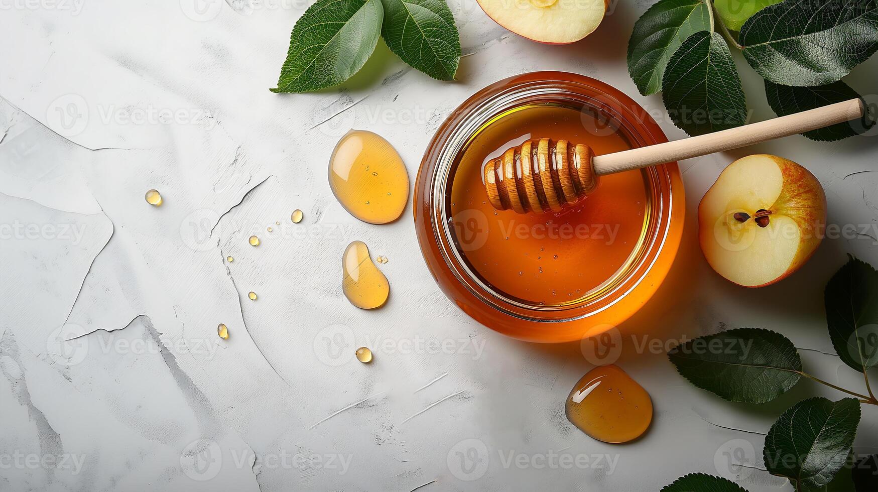 ai genererad honung med äpple frukt på en vit bakgrund foto