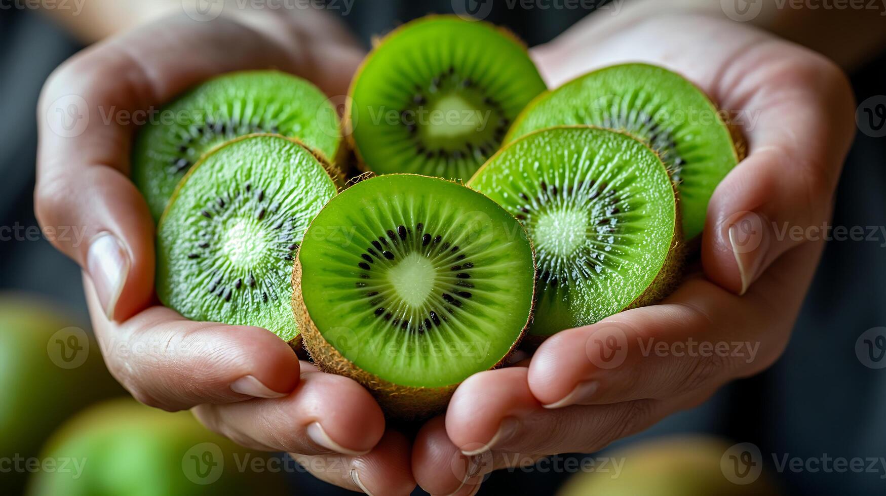 ai genererad innehav färsk organisk kiwi frukt foto