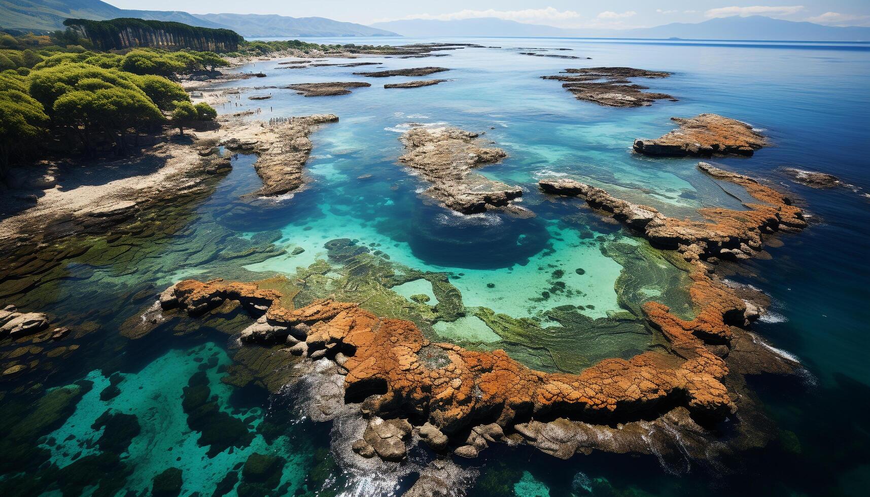 ai genererad sommar resa till tropisk kustlinje, turkos vattnen, och sandig stränder genererad förbi ai foto