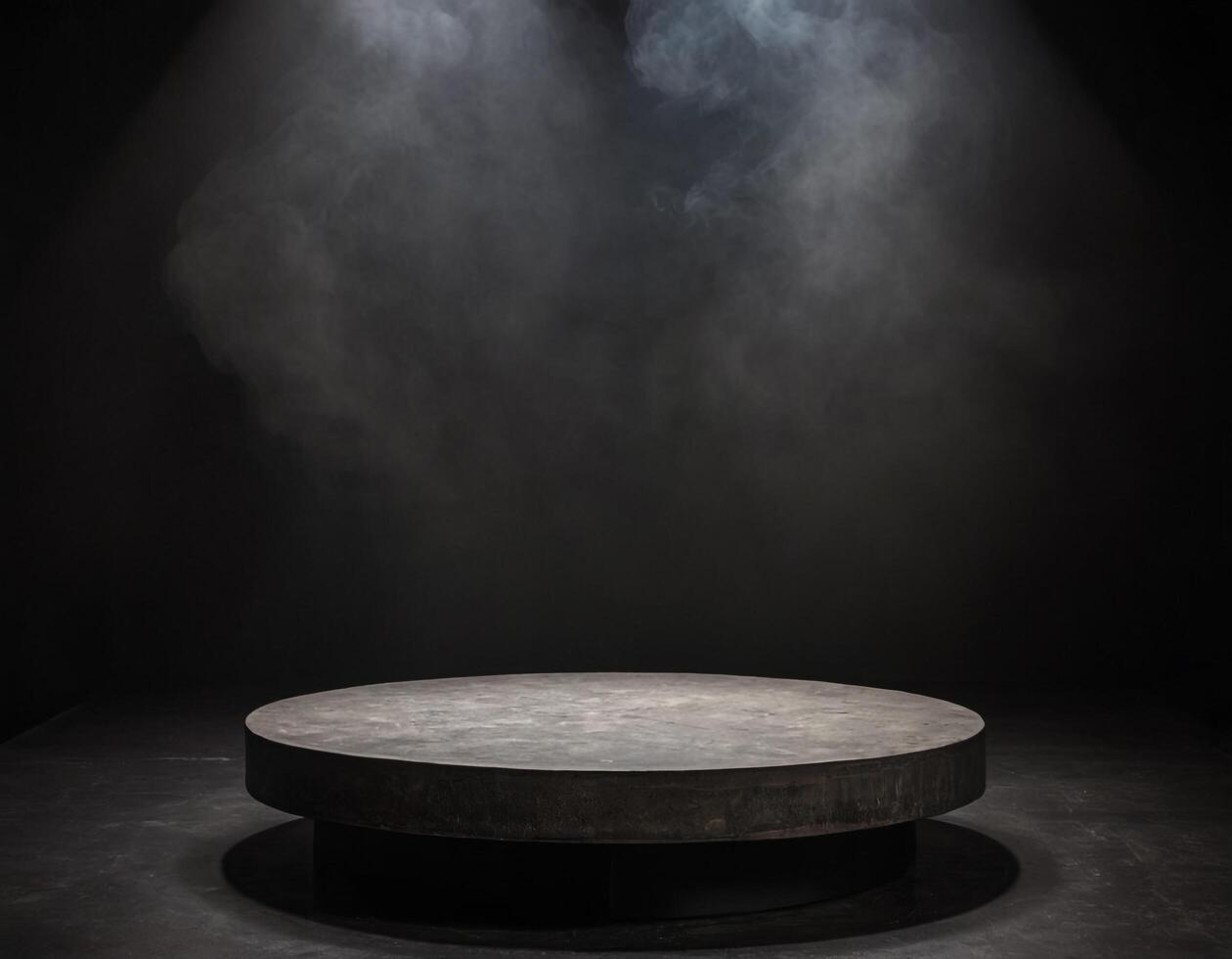 ai genererad en sten podium mörk rök damm bakgrund produkt plattform generativ ai foto