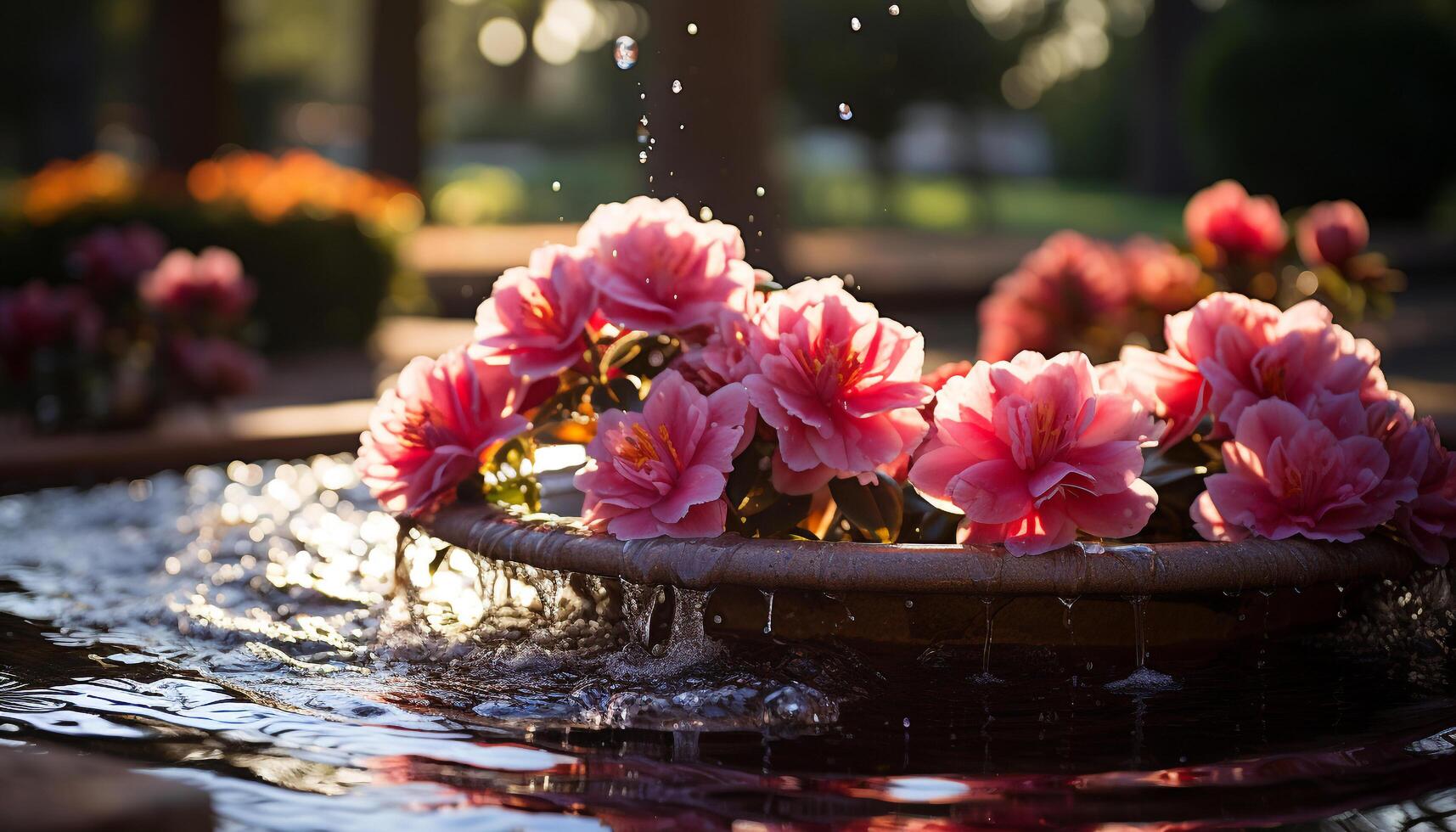 ai genererad en färsk rosa blomma blommar i en formell trädgård genererad förbi ai foto