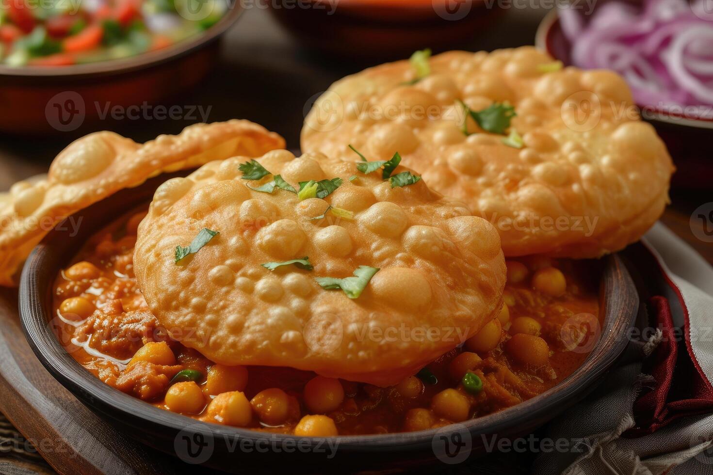 ai genererad norr indisk fröjder, unna sig i de oemotståndligt chole bhature. generativ ai foto