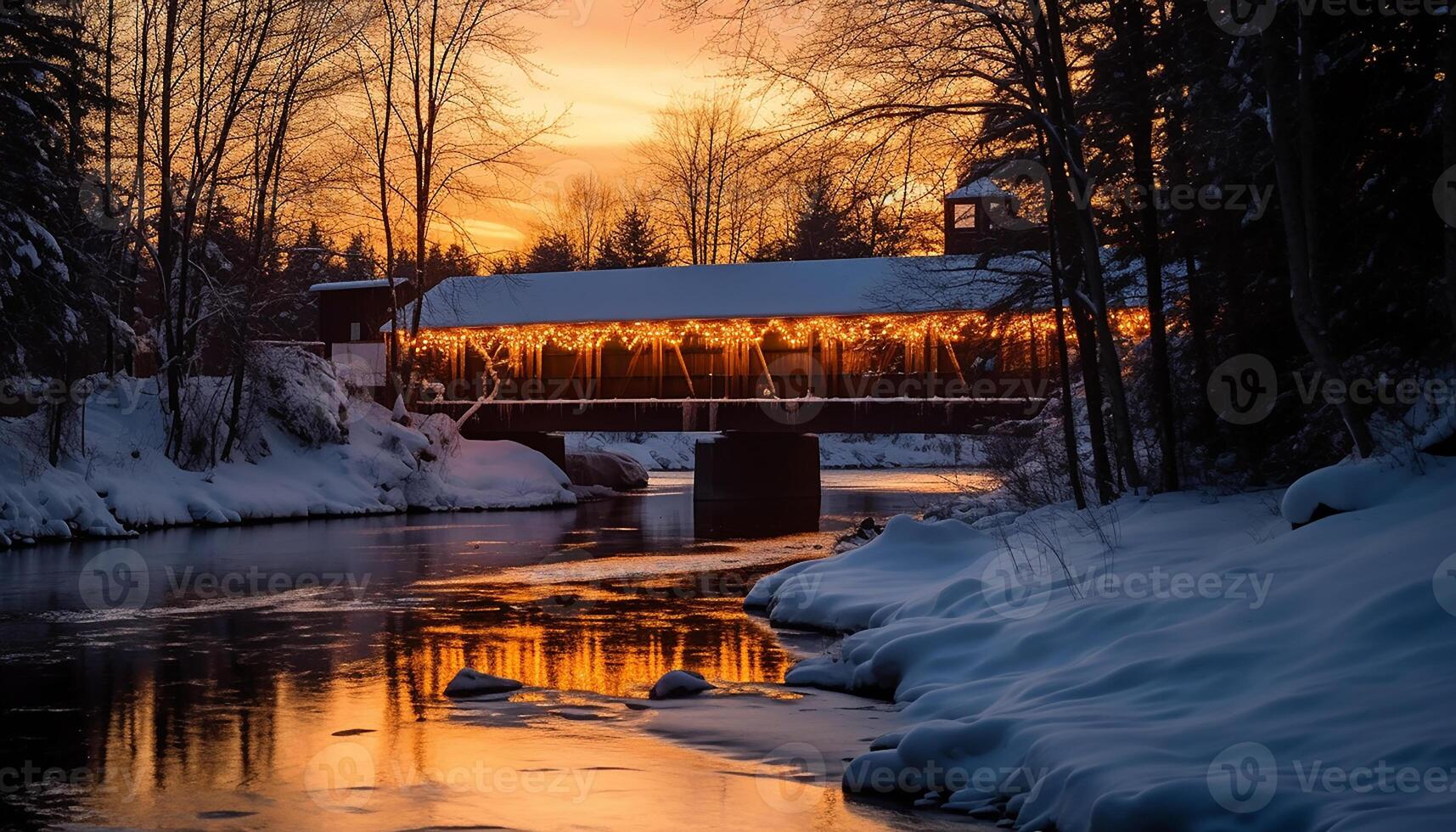 ai genererad vinter- natt snö täckt landskap, lugn scen, upplyst förbi månsken genererad förbi ai foto