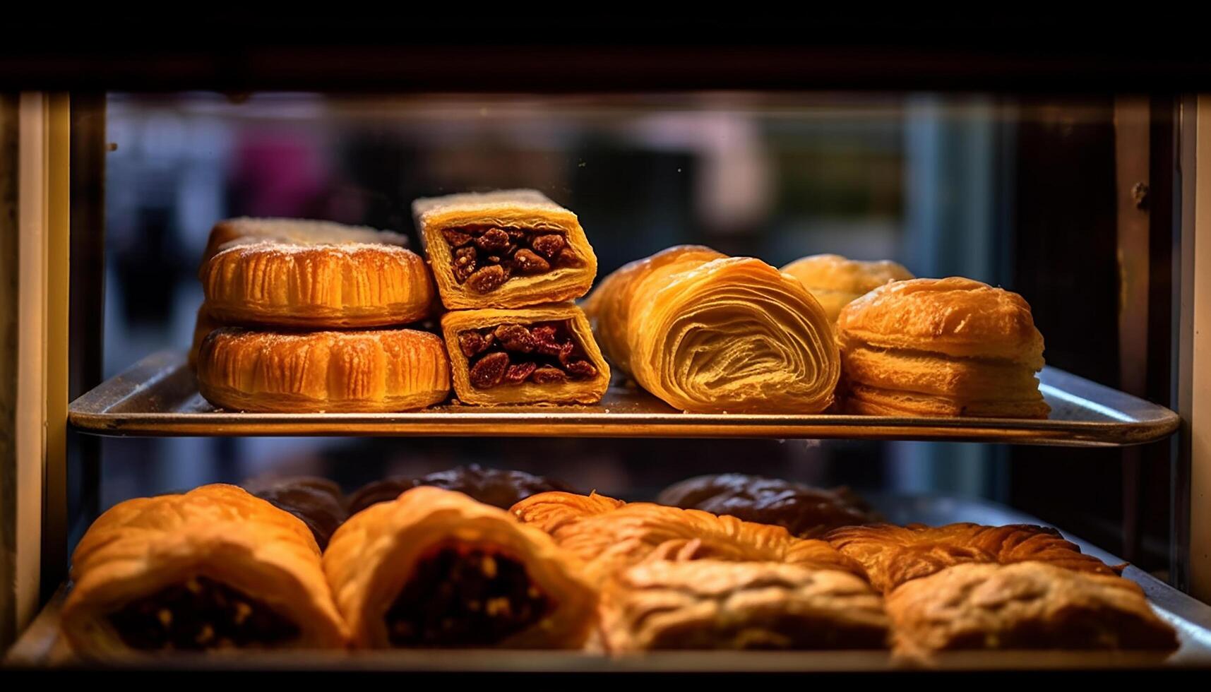 ai genererad hemlagad baklava, en ljuv, frestande, och eftergiven turkiska efterrätt genererad förbi ai foto