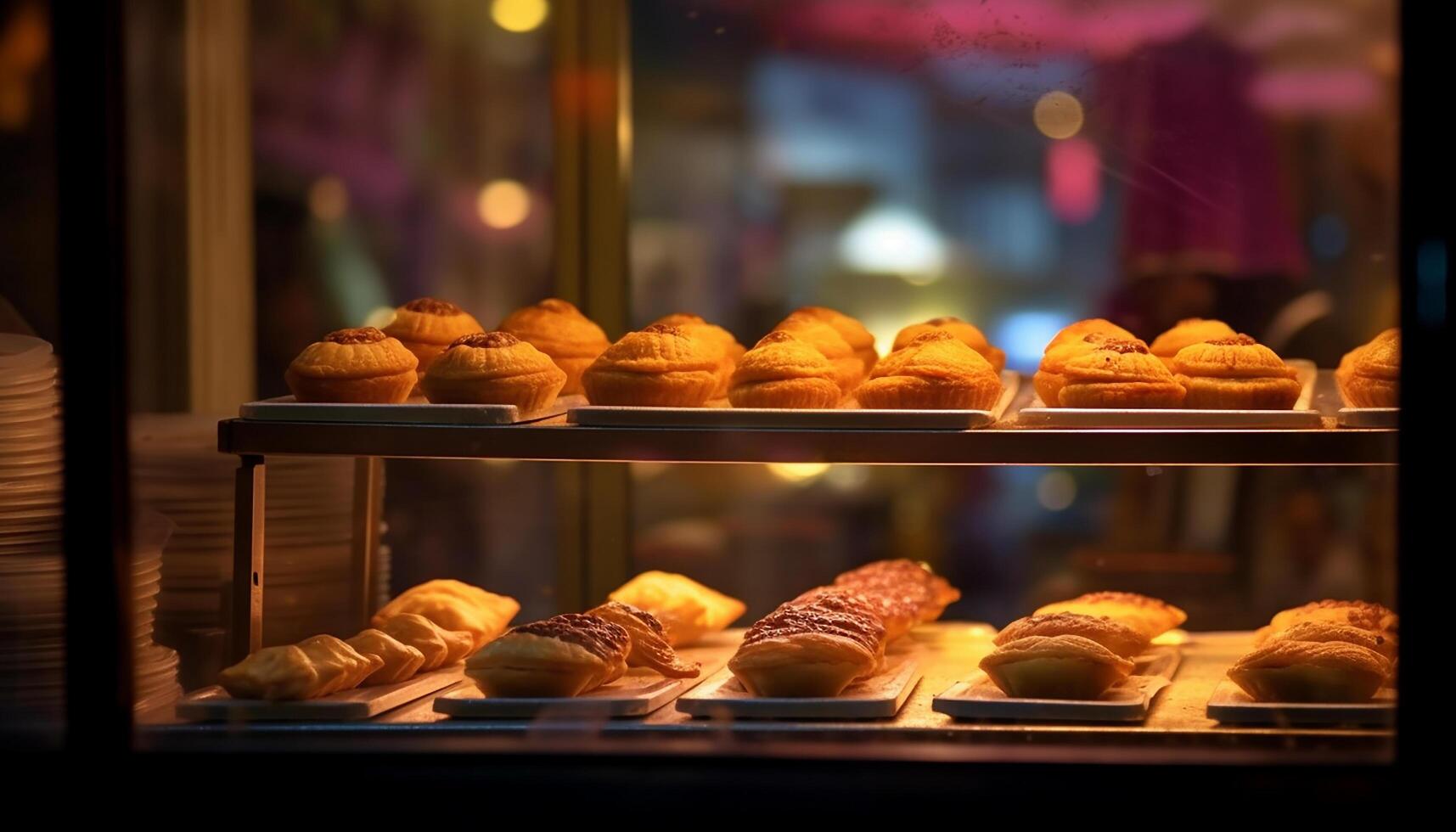 ai genererad nyligen bakad gourmet desserter, en ljuv flathet på de tabell genererad förbi ai foto