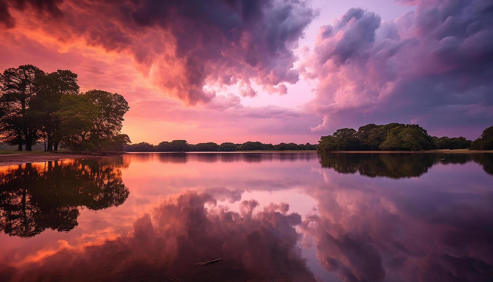 ai genererad solnedgång över lugn landskap, natur skönhet reflekterad i vatten genererad förbi ai foto