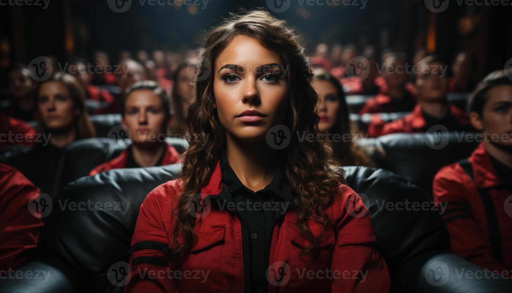 ai genererad ung vuxna, män och kvinnor, Sammanträde i film teater säten genererad förbi ai foto