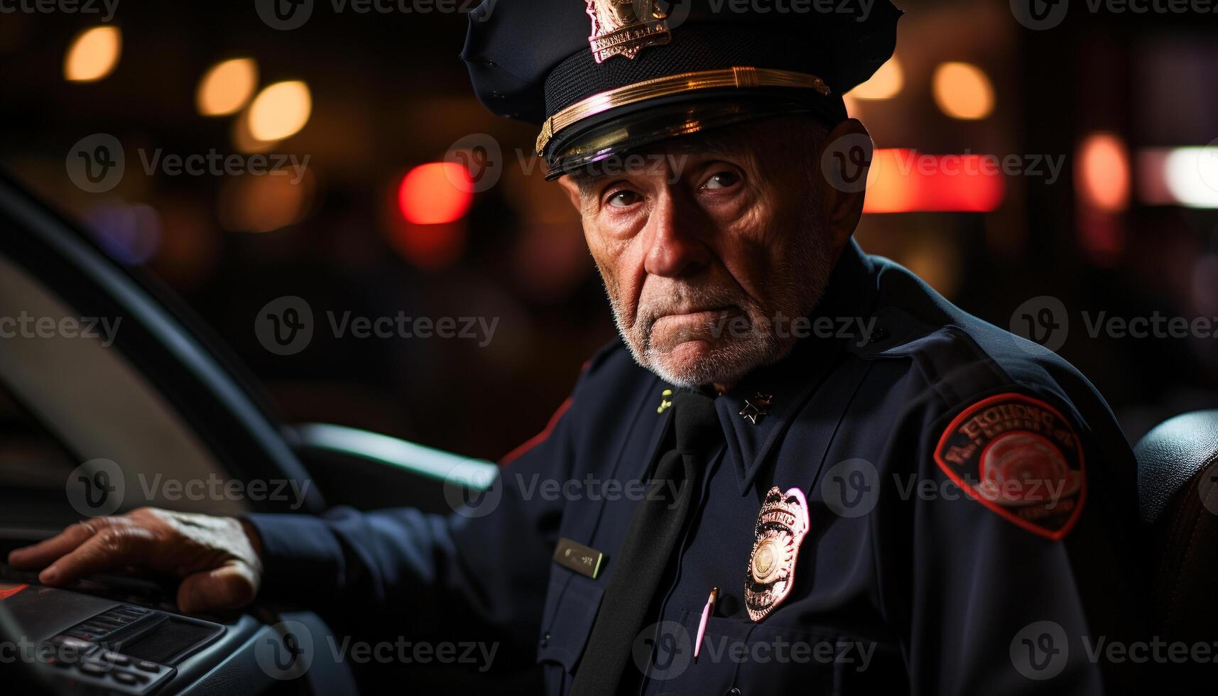 ai genererad en självsäker caucasian officer körning, säkerställa säkerhet och övervakning genererad förbi ai foto