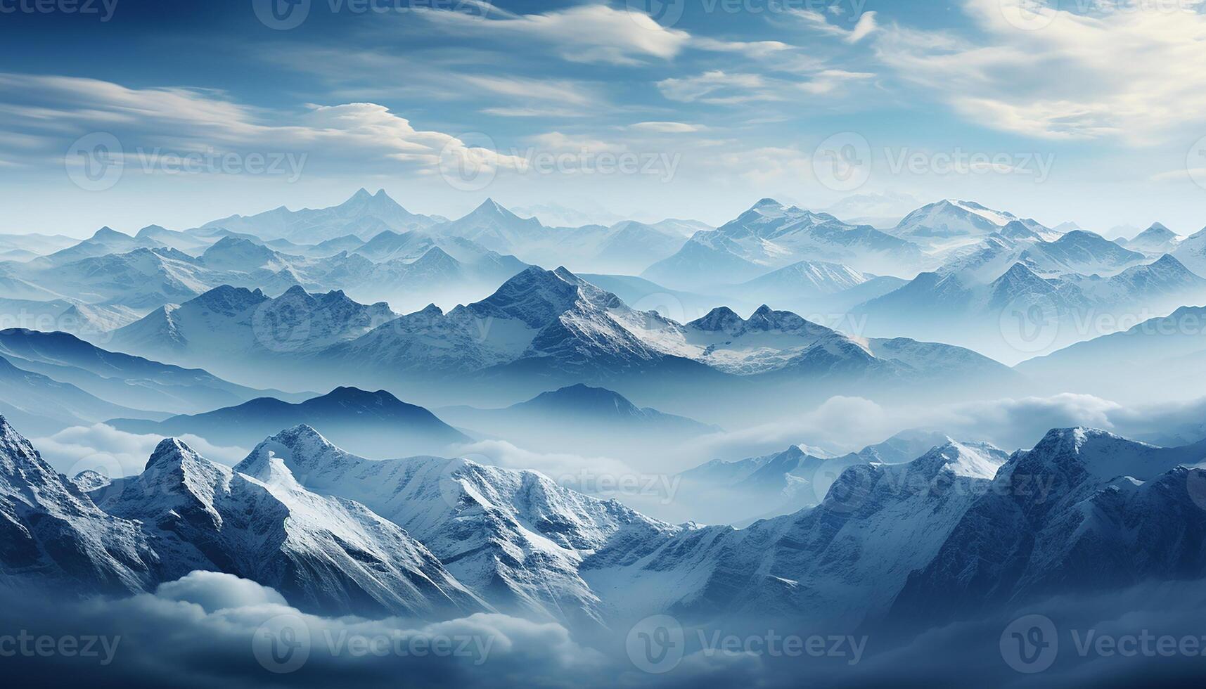 ai genererad majestätisk berg topp, blå himmel, lugn scen, natur skönhet genererad förbi ai foto