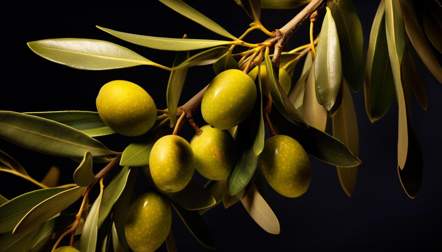 ai genererad färsk grön oliv gren på en natur bakgrund genererad förbi ai foto