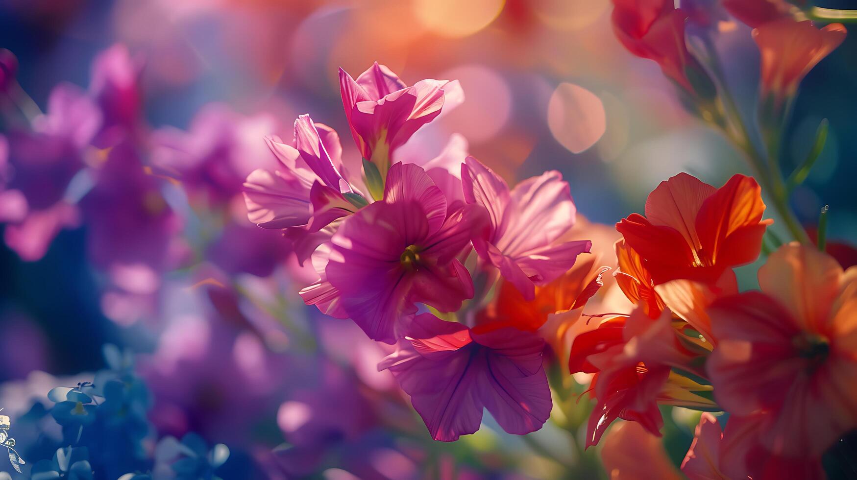 ai genererad vibrerande bukett av blandad blommor i rustik trä- vas mitt i mjuk diffunderade bakgrund foto