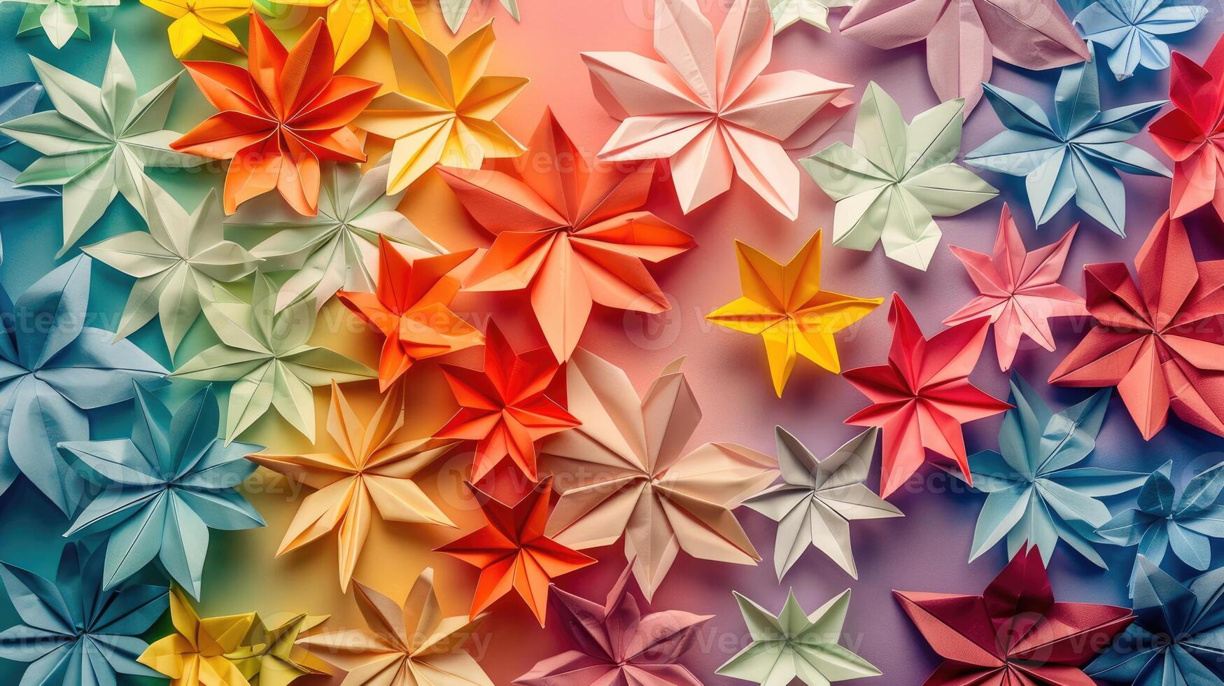 ai genererad abstrakt tapet bakgrund funktioner färgrik origami papper, ai genererad. foto