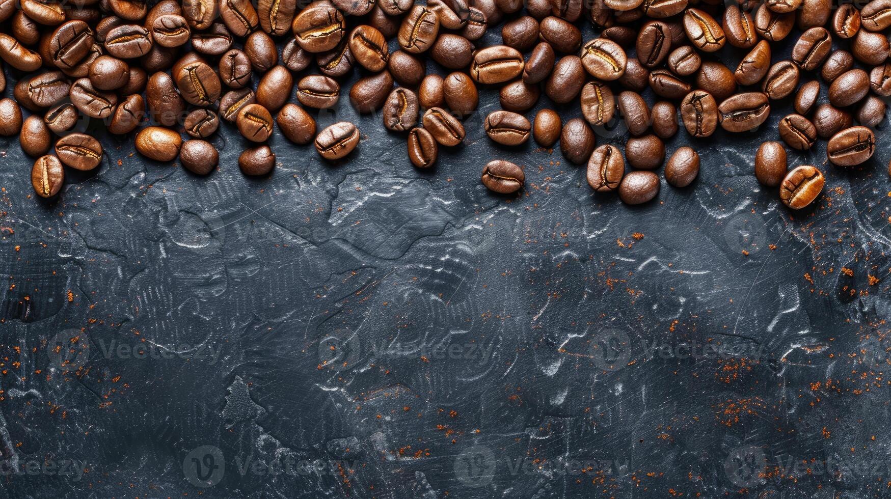 ai genererad färsk kaffe bönor på en mörk bakgrund med riklig Plats för text. ai genererad. foto