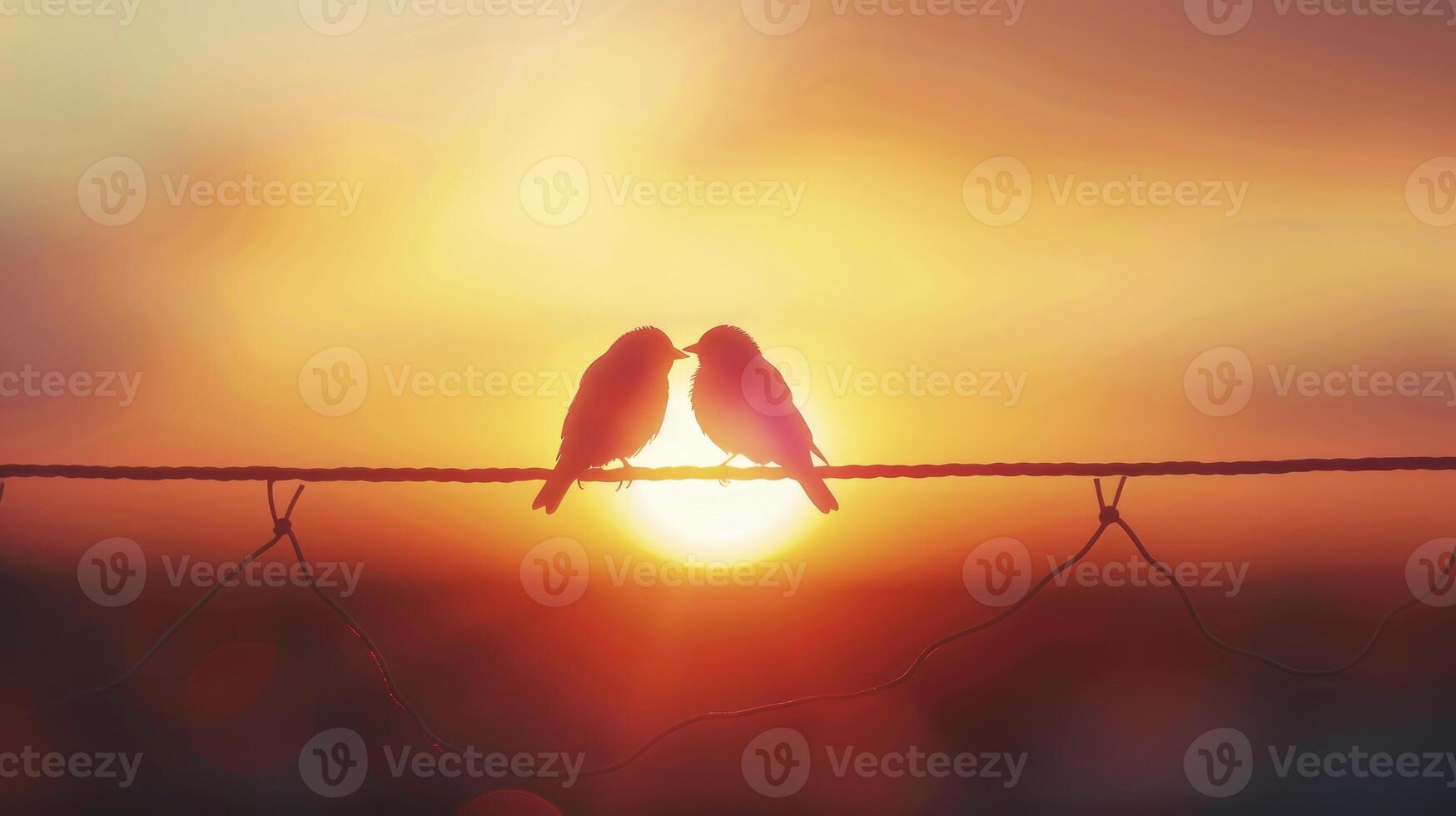 ai genererad på solnedgång två fåglar omfamning kärlek och roman i en valentine dag kram foto