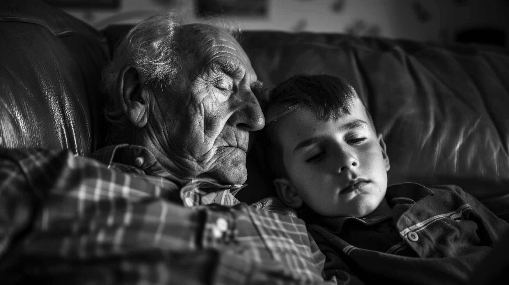 ai genererad hjärtvärmande morfar och niece stunder fångad för emotionell påverkan i levande rum foto