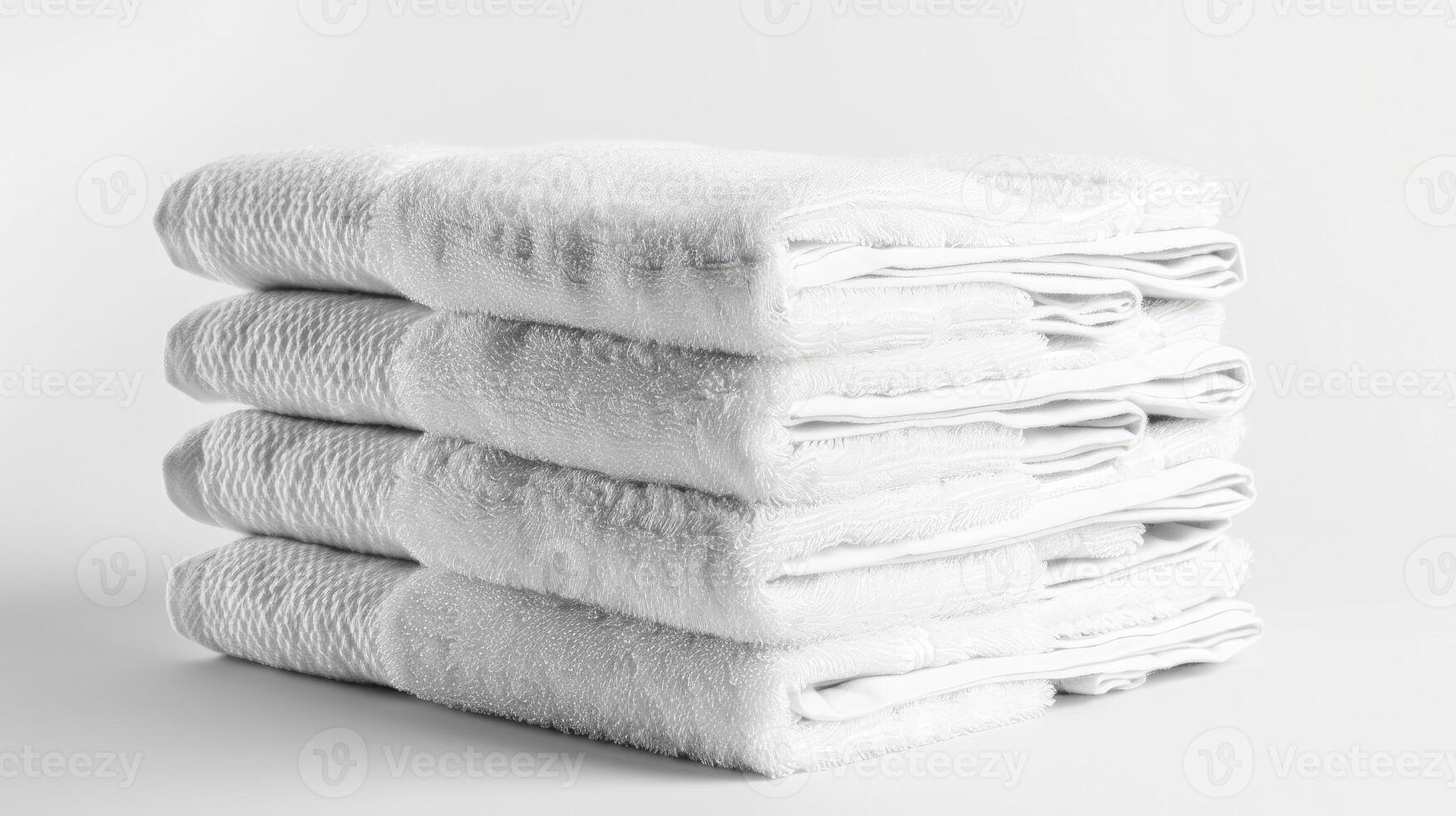 ai genererad enkel stack av knaprig, vikta vit handdukar mot en ren vit bakgrund. foto