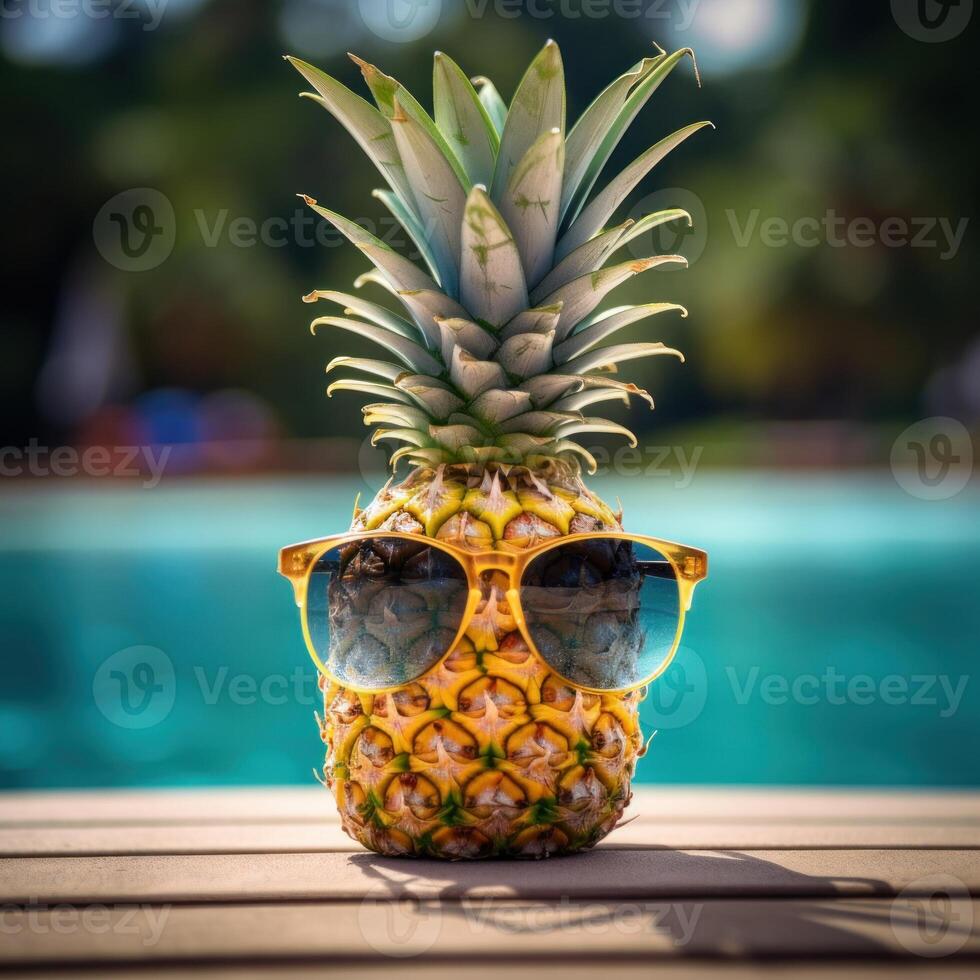 ai genererad ananas frukt med Häftigt solglasögon foto