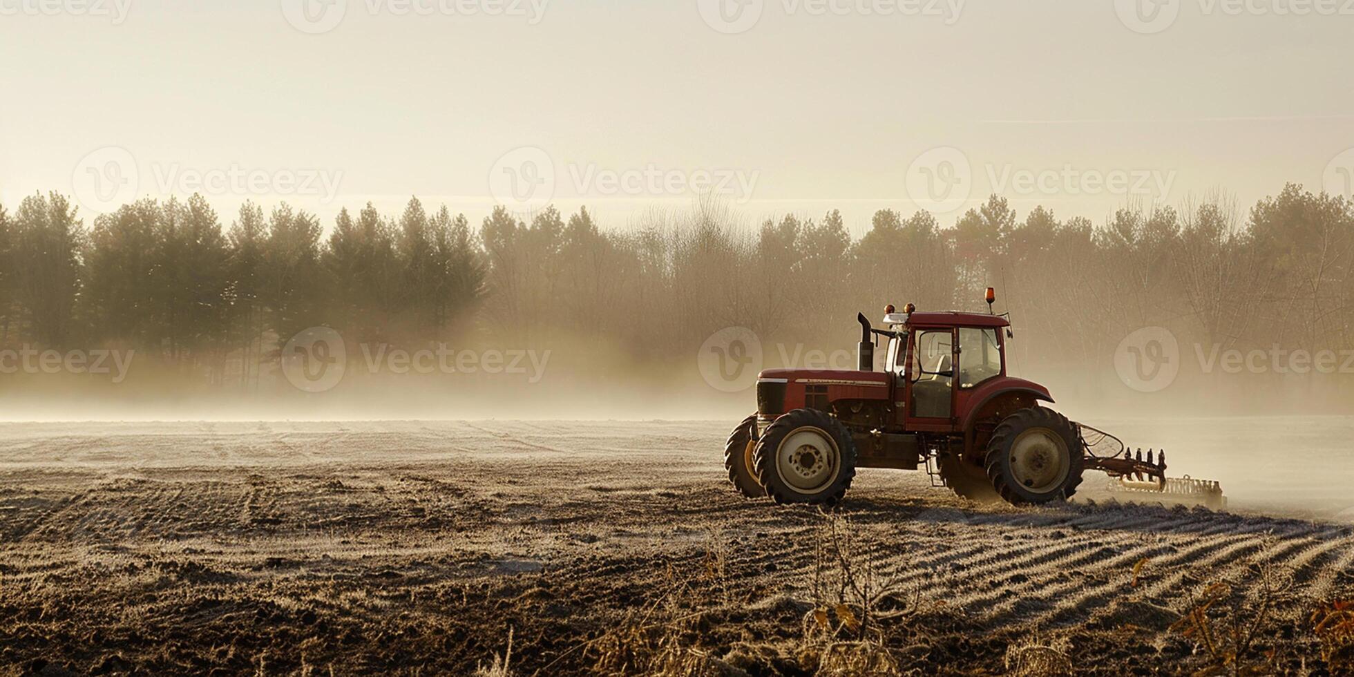 ai genererad en jordbrukare odlar en fält på en traktor. lantbruk foto