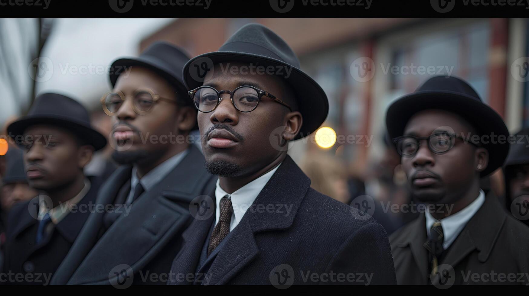 ai genererad grupp av afrikansk amerikan män i topp hatt med rosett slips. svart historia månad begrepp. foto