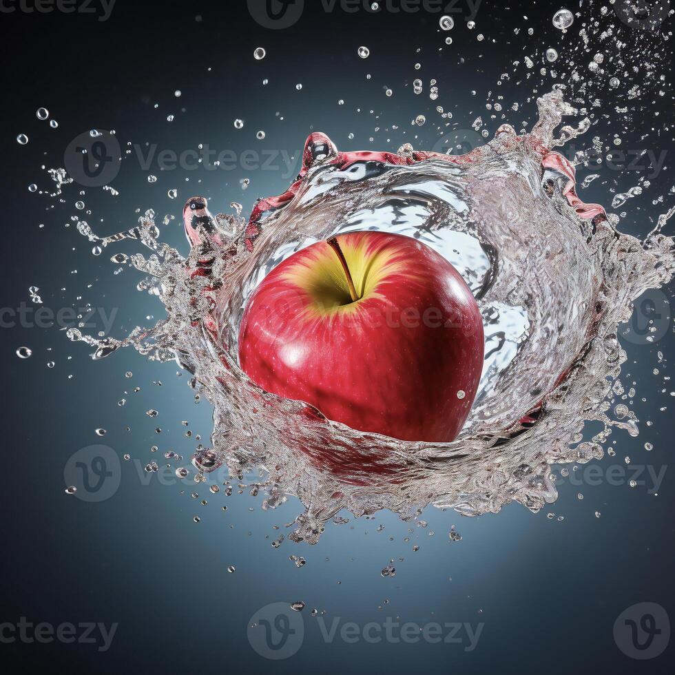 ai genererad ett äpple är varelse stänkte med vatten foto