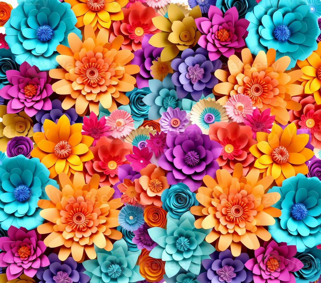 ai genererad 3d färgrik blommor foto