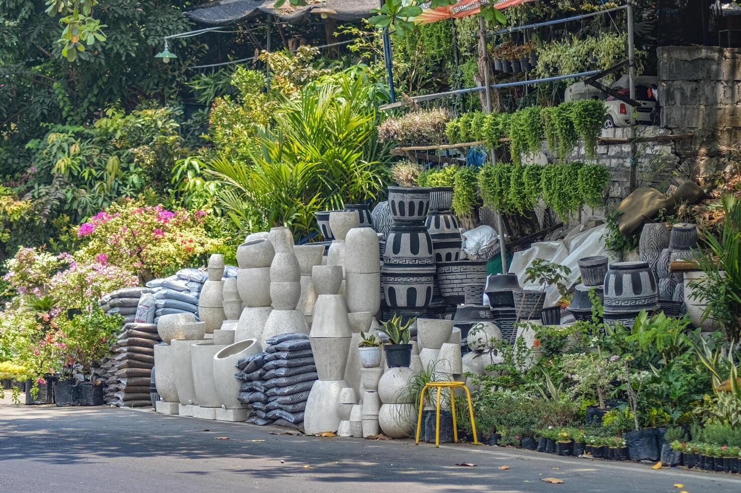 en bås försäljning dekorativ växt leveranser den där utseende tycka om olika typer av blomma krukor, Indonesien, 2 november 2023. foto