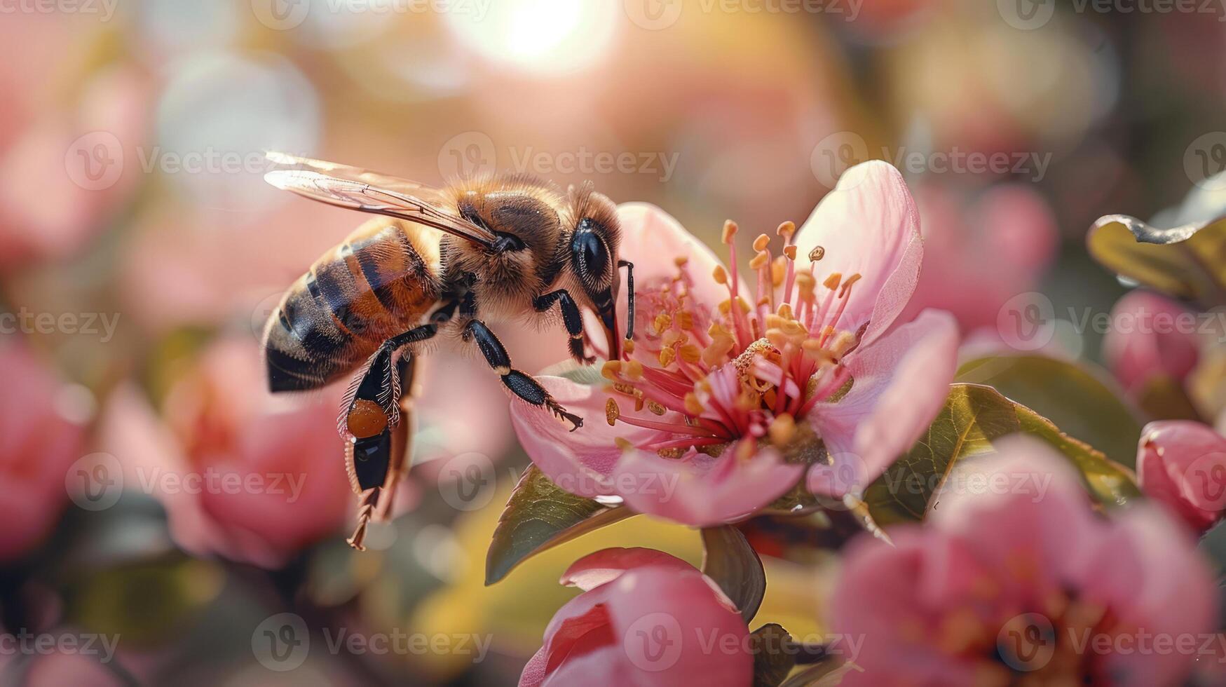 ai genererad vår symfoni. blommor, insekter och fåglar. foto