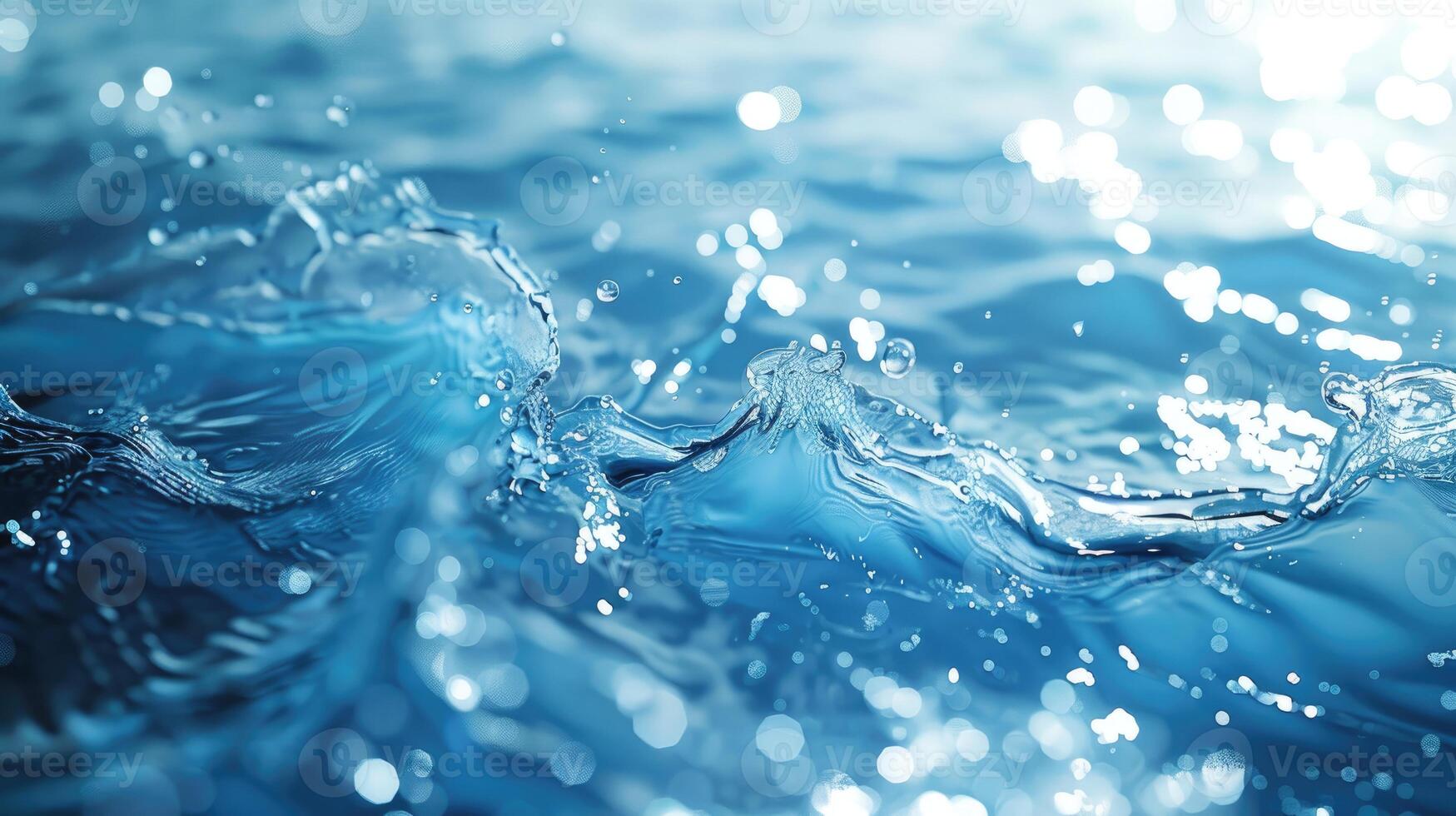 ai genererad vatten stänk med krusningar närbild. blå vatten bakgrund. foto