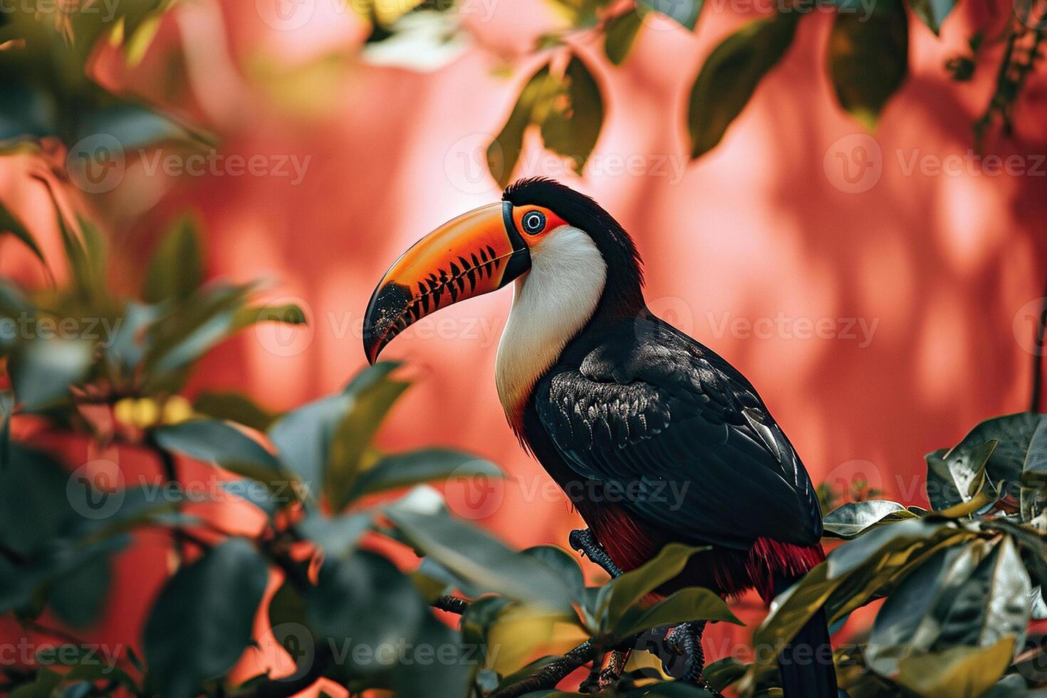 ai genererad en toucan fågel sitter på en träd gren. genererad förbi artificiell intelligens foto