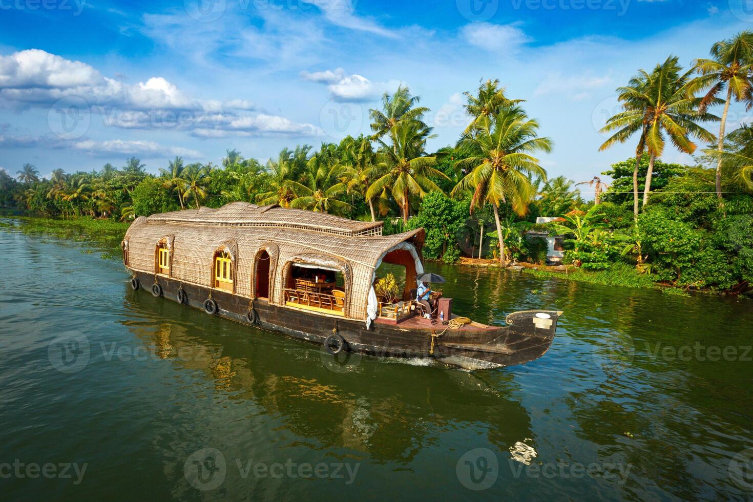 husbåt på kerala bakvatten, Indien foto
