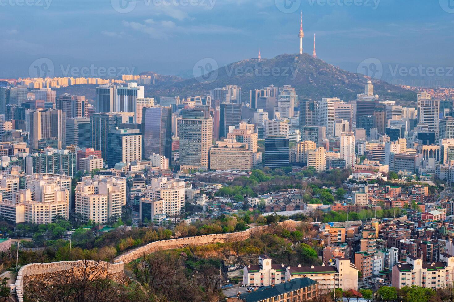 seoul horisont på solnedgång, söder korea. foto