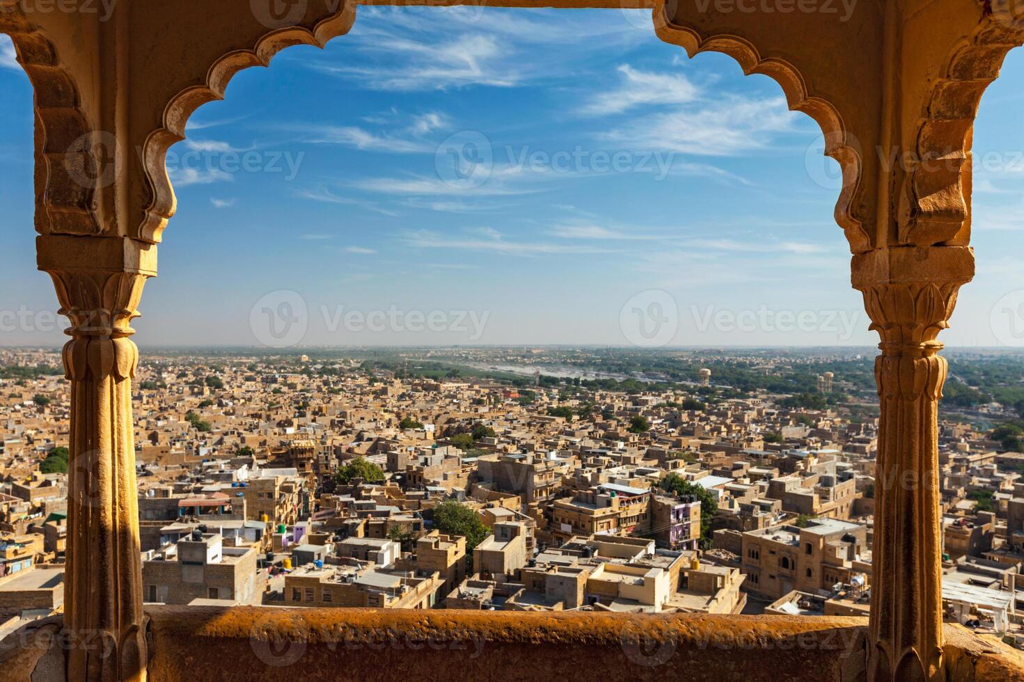 se av jaisalmer stad från jaisalmer fort, rajasthan, Indien foto