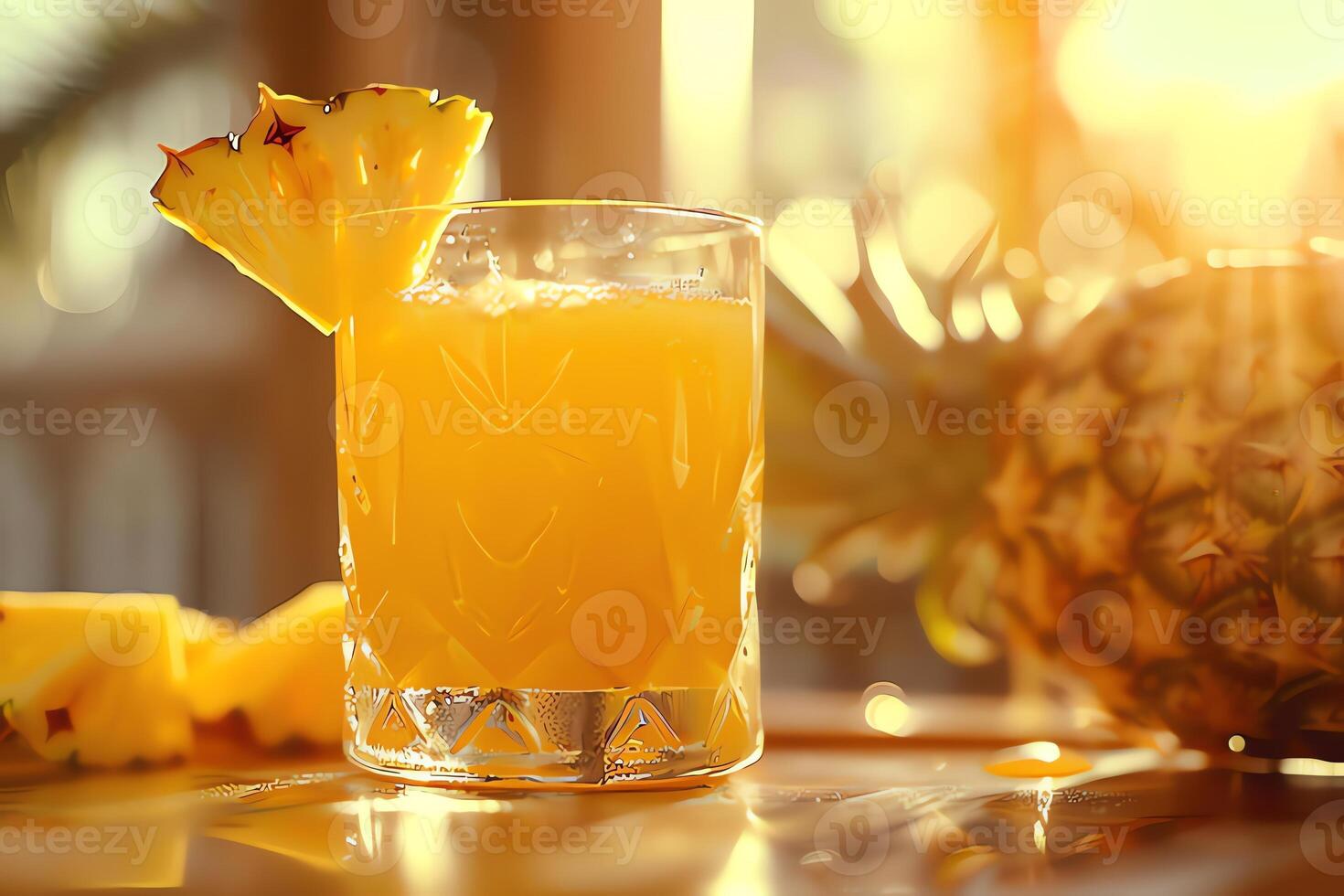 ai genererad glas av ananas juice på tabell i Kafé, närbild. foto