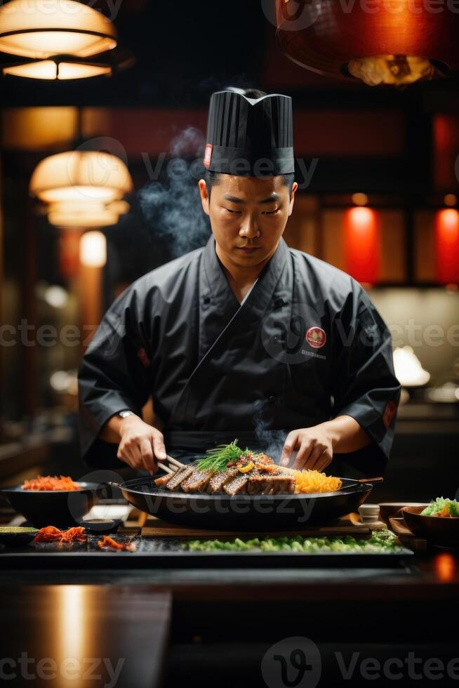 ai genererad teppanyaki frestelser gourmet kök fotografi foto