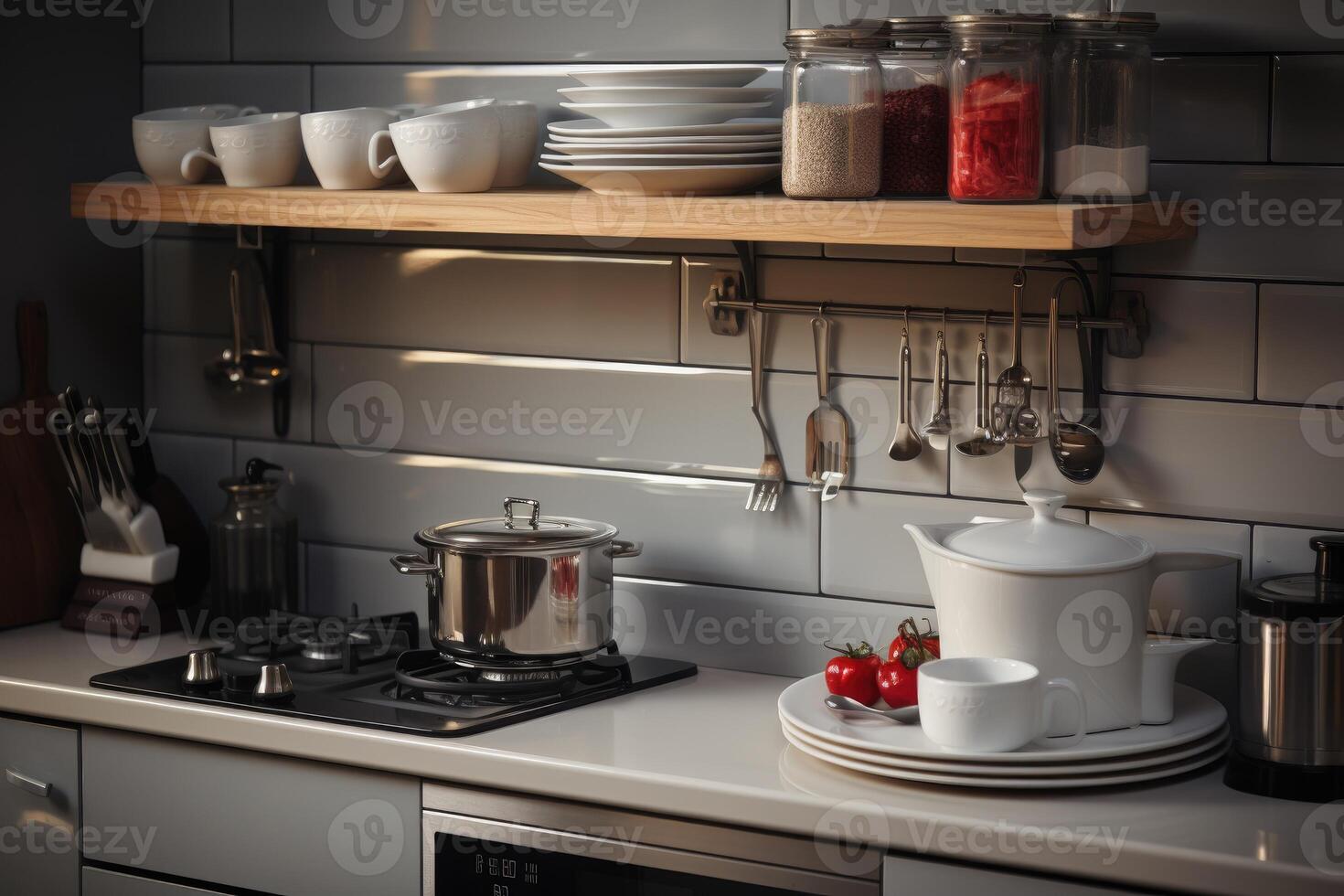 ai genererad en skön små modern lägenhet kök professionell reklam fotografi foto