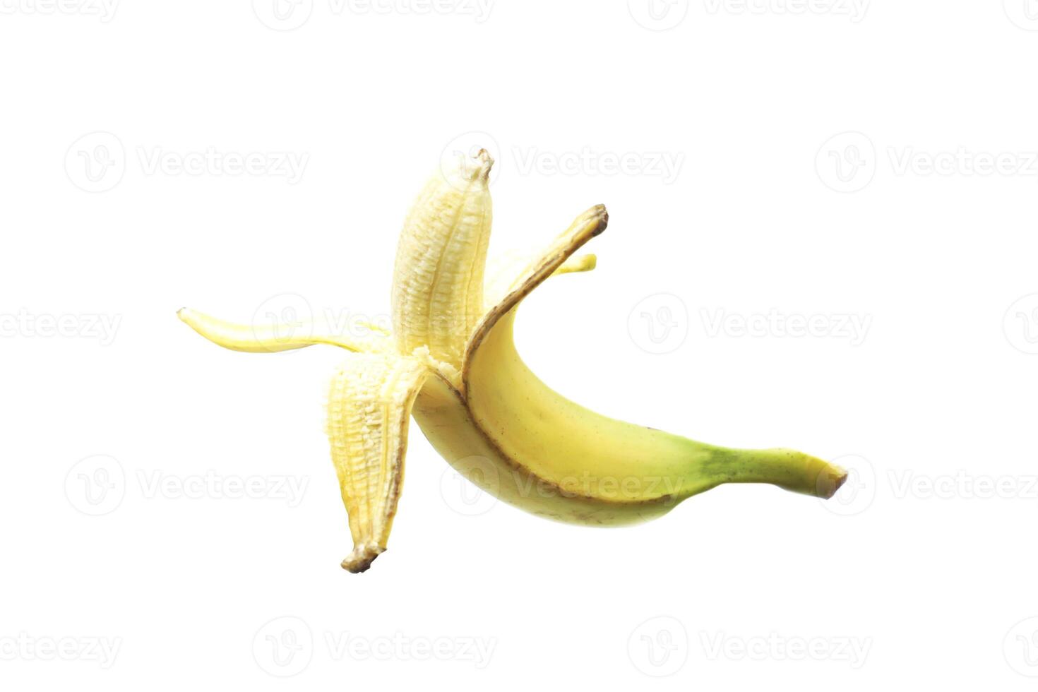 isolerat skalad cavendish bananer på vit bakgrund den är en frukt med Bra smak. de arom är utsökt. de skala är tunn, inte klibbig. de hud Färg av bananer vänder gyllene gul när mogen. foto