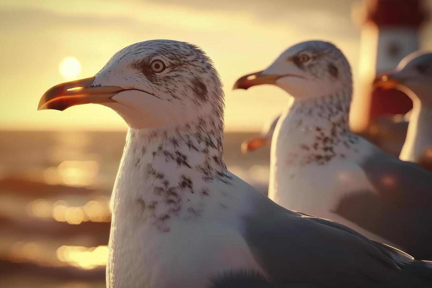 ai genererad de seagulls är i främre av en fyr, foto