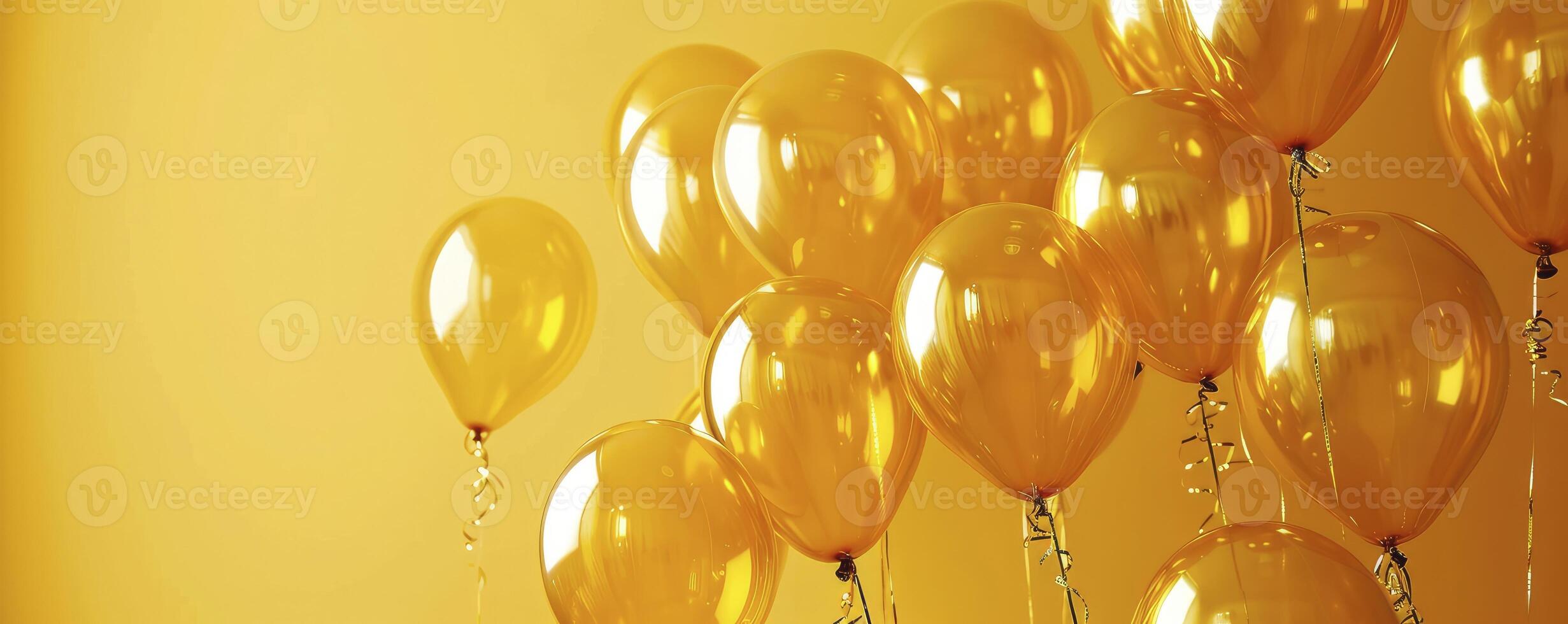 ai genererad fira i stil med skimrande ballonger på en vibrerande gul bakgrund för fester, evenemang, och högtider. foto