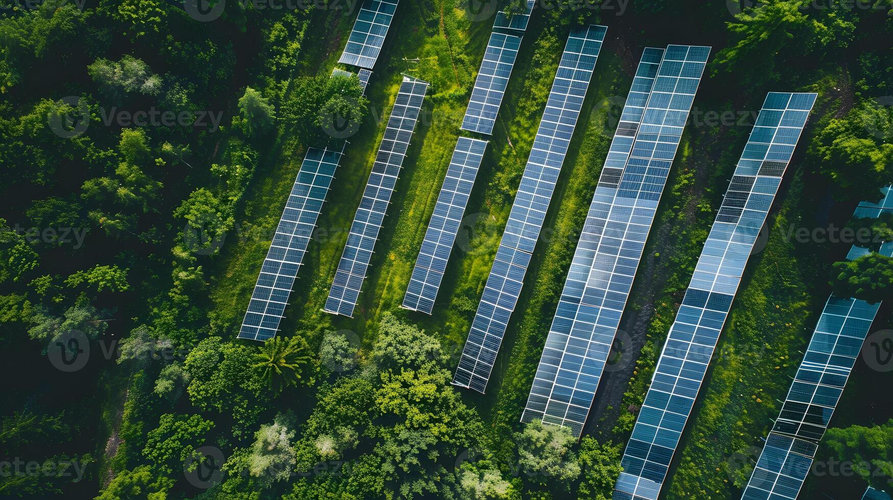 ai genererad fält av sol- paneler och system till producera grön elektricitet. ai genererad foto