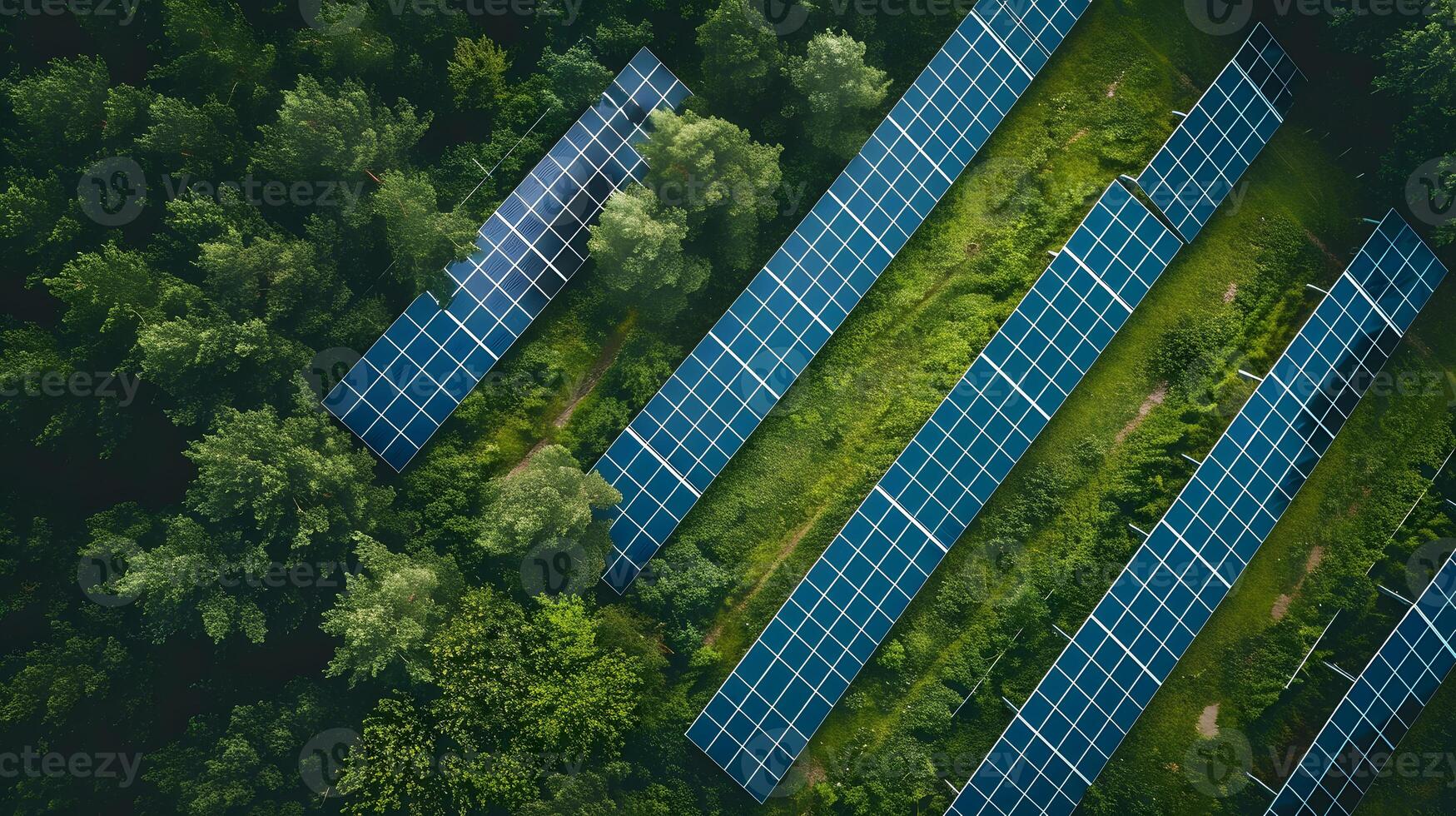 ai genererad fält av sol- paneler och system till producera grön elektricitet. ai genererad foto