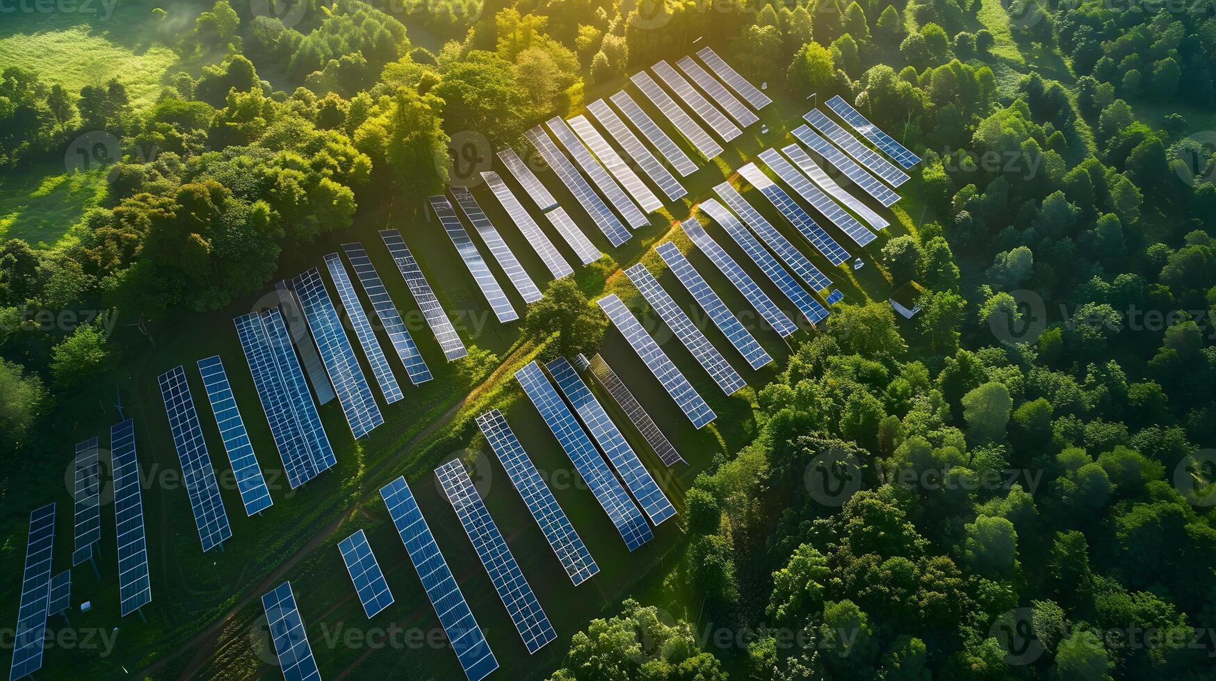 ai genererad fält av sol- paneler och system till producera grön elektricitet. ai genererad foto