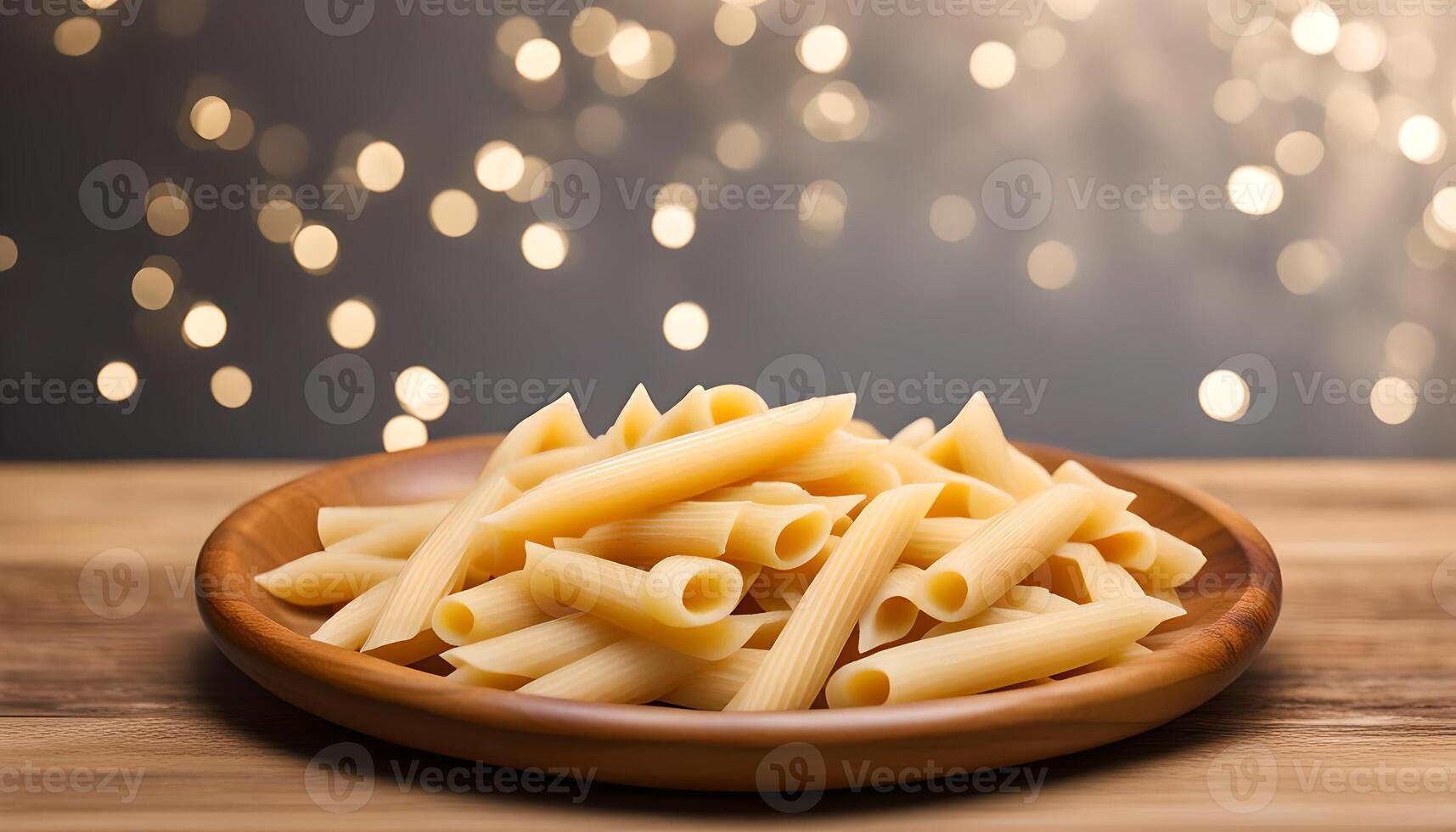 ai genererad rå penne pasta i trä- skål foto