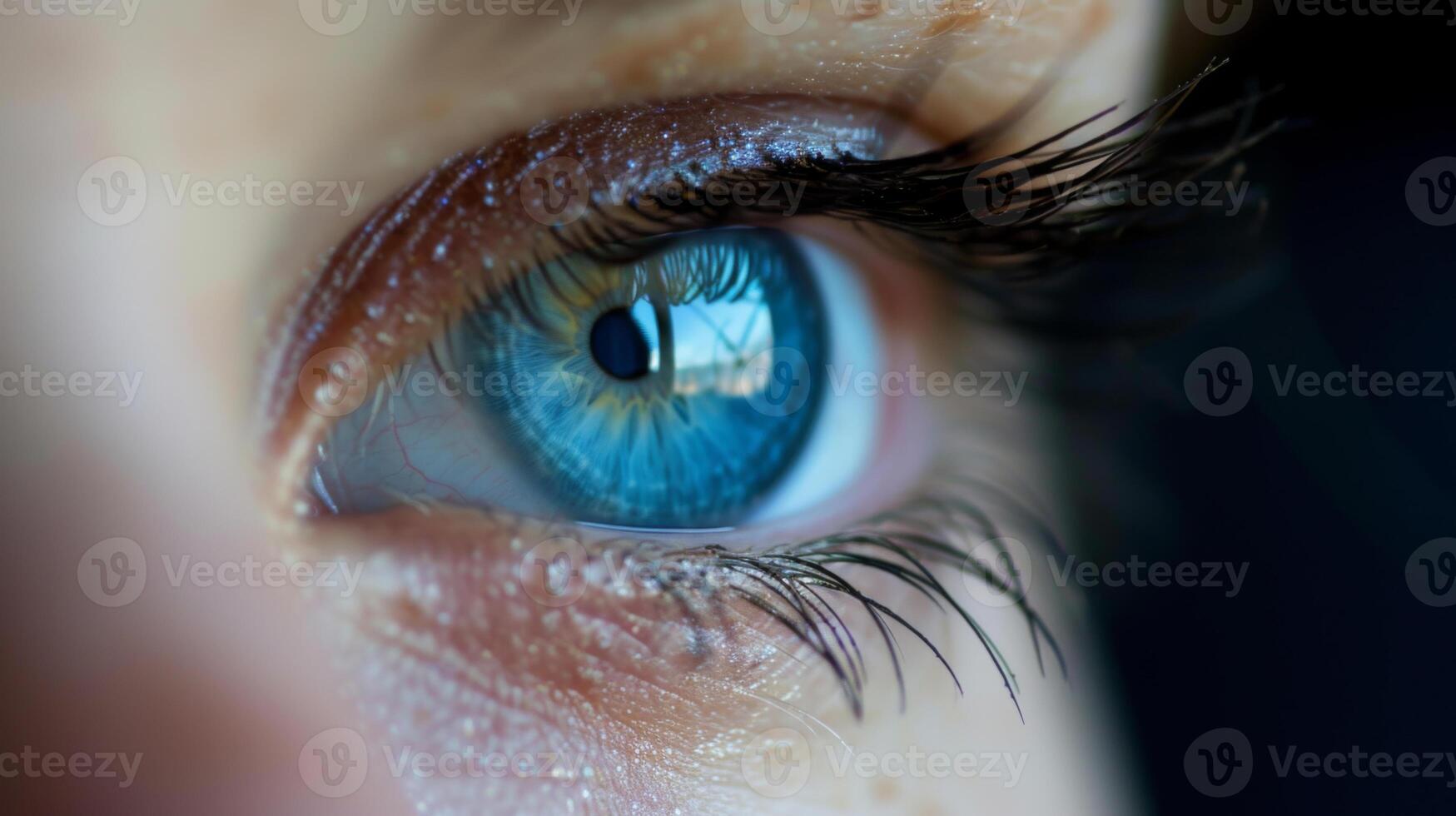 ai genererad skön blå ögon närbild för din design. foto