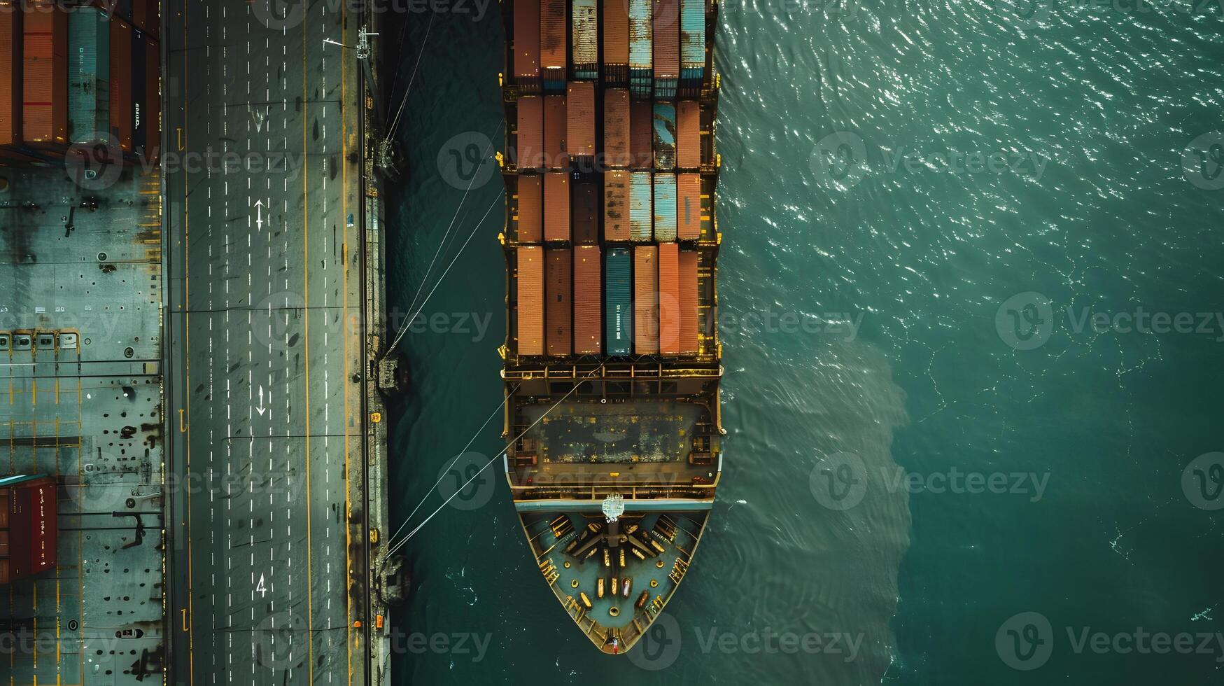 ai genererad en fartyg för transport frakt behållare och också avlastning den på de bryggor av en frakt hamn. ai genererad foto