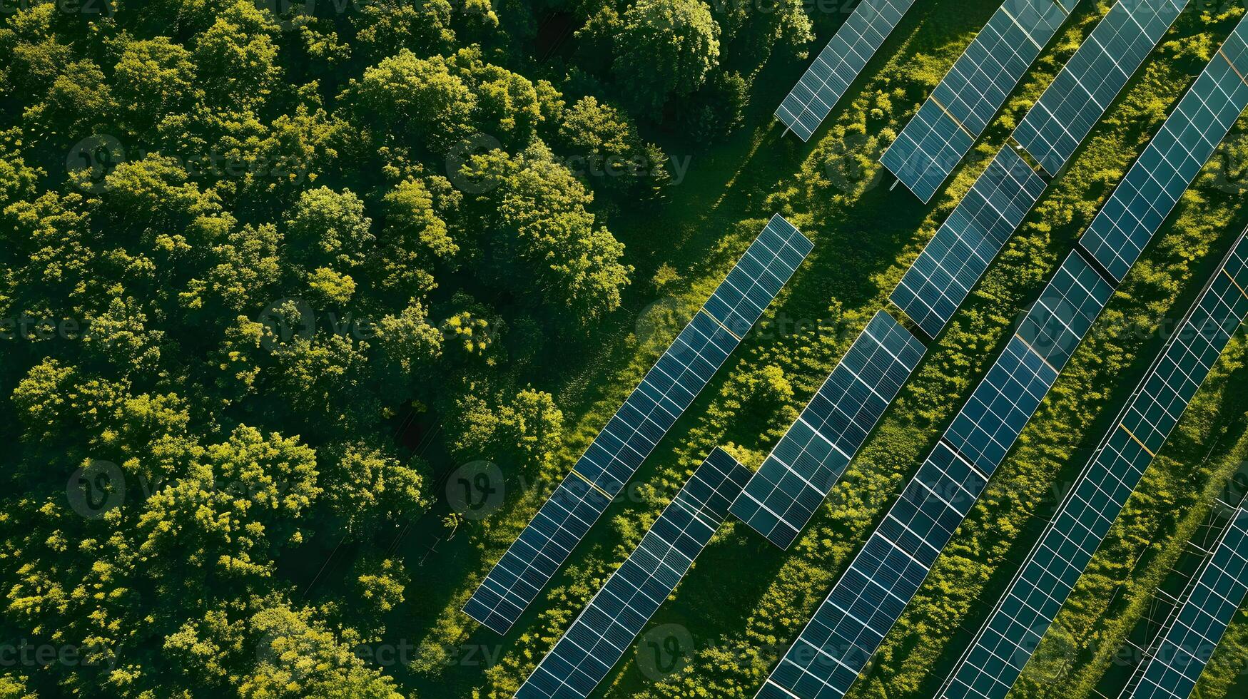 ai genererad fält av sol- paneler och system till producera grön elektricitet. ai genererad foto