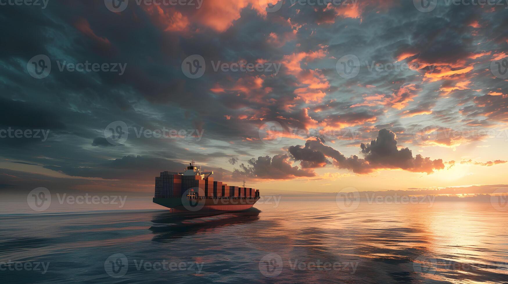 ai genererad en fartyg för transport frakt behållare och också avlastning den på de bryggor av en frakt hamn. ai genererad foto