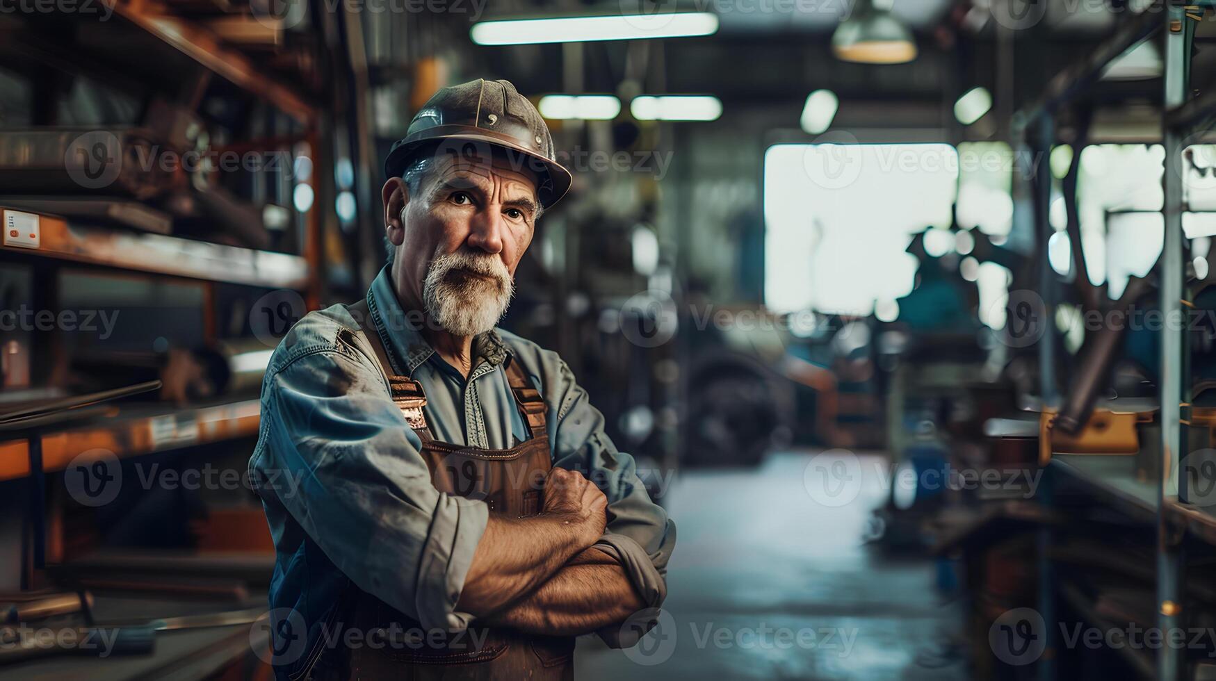 ai genererad porträtt av en arbetssätt man i en enhetlig och en hård hatt. ai genererad foto