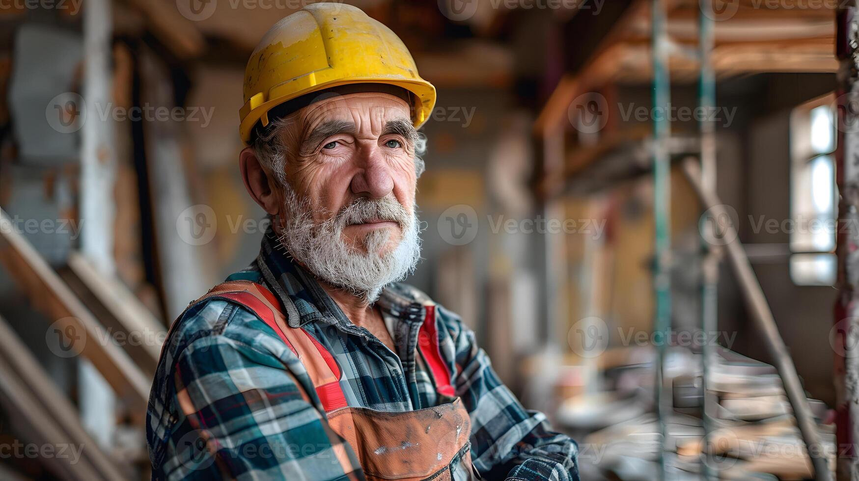 ai genererad en man, en arbetstagare, en byggare förbi yrke, i en enhetlig och en hjälm. ai genererad foto