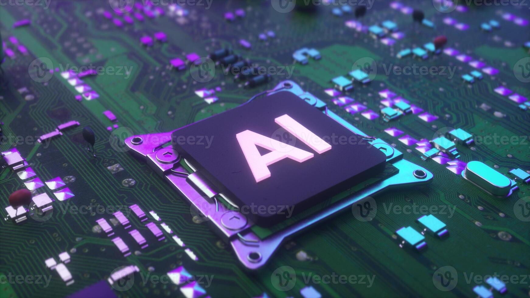 ai symbol. cpu processor startande artificiell intelligens digitalisering av data information bearbetning. central dator processorer cpu begrepp. 3d illustration foto