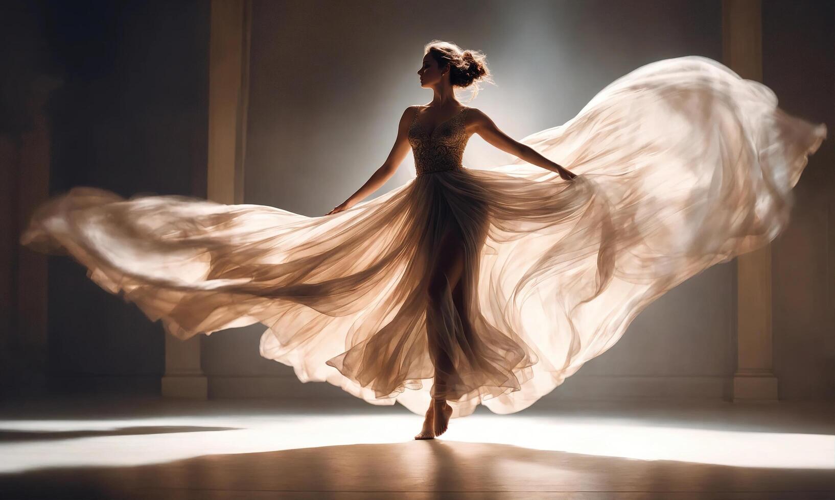 ai genererad skön ballerina i lång klänning dans. ai generativ foto